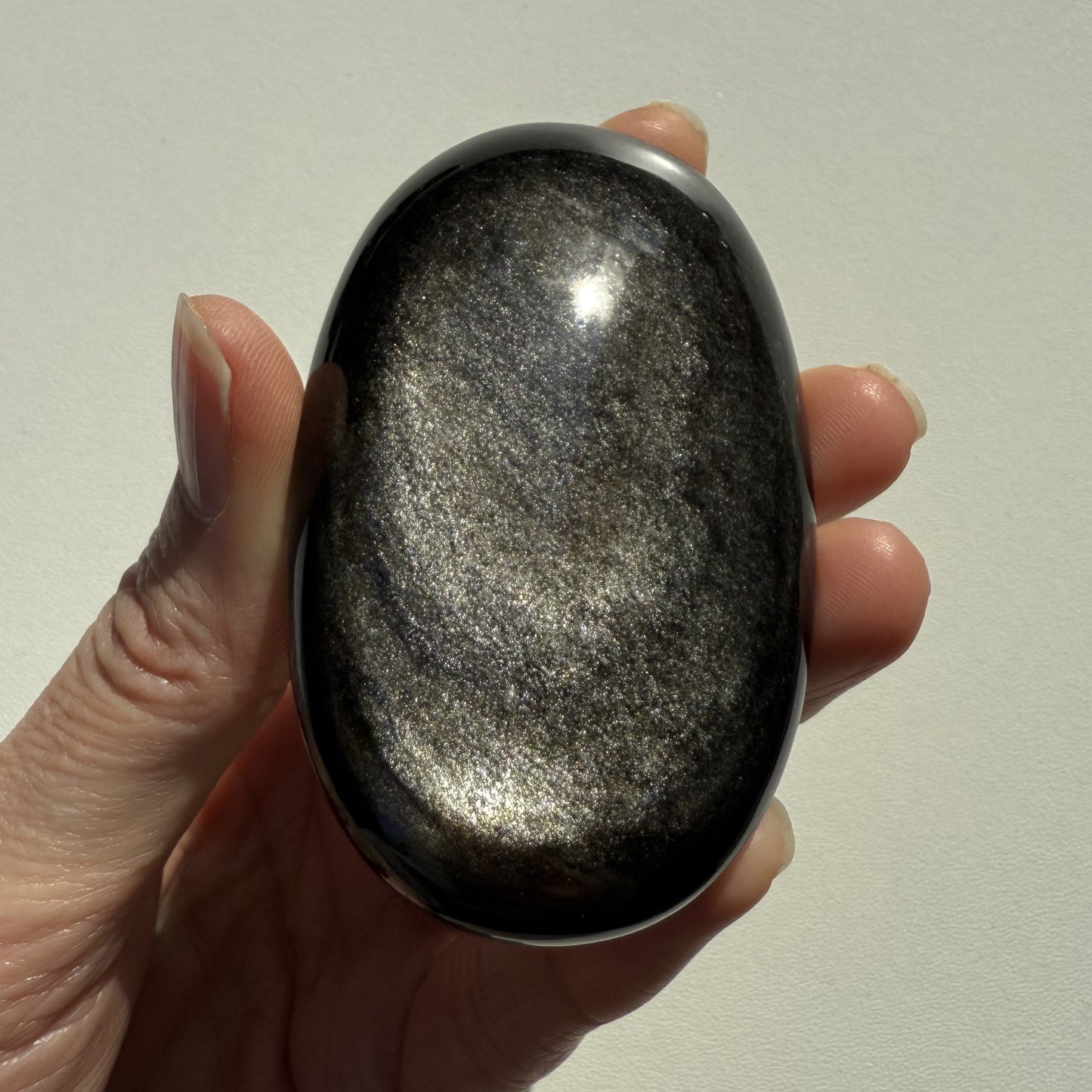 Golden Sheen Obsidian Palm Stone 003