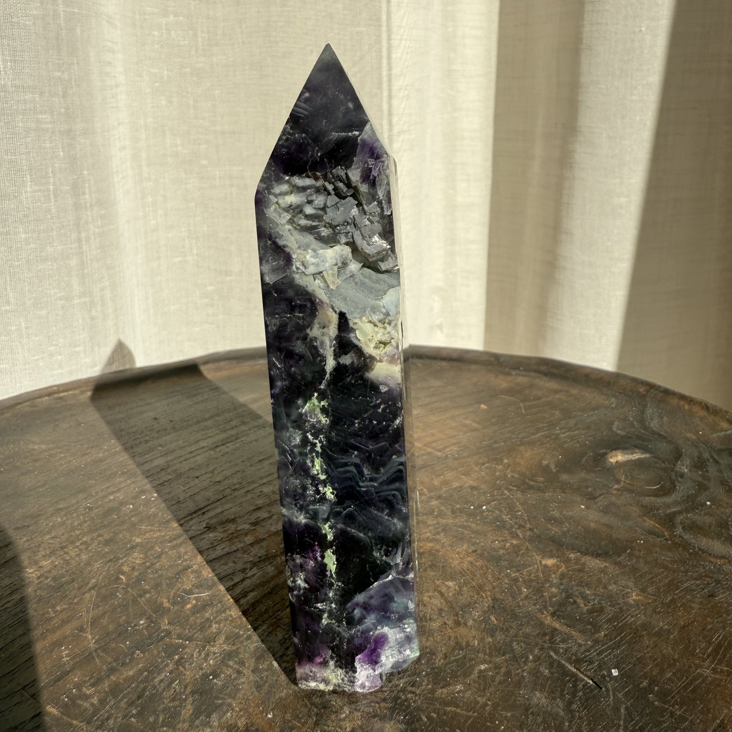 Rainbow Fluorite Wedge with raw edge 001