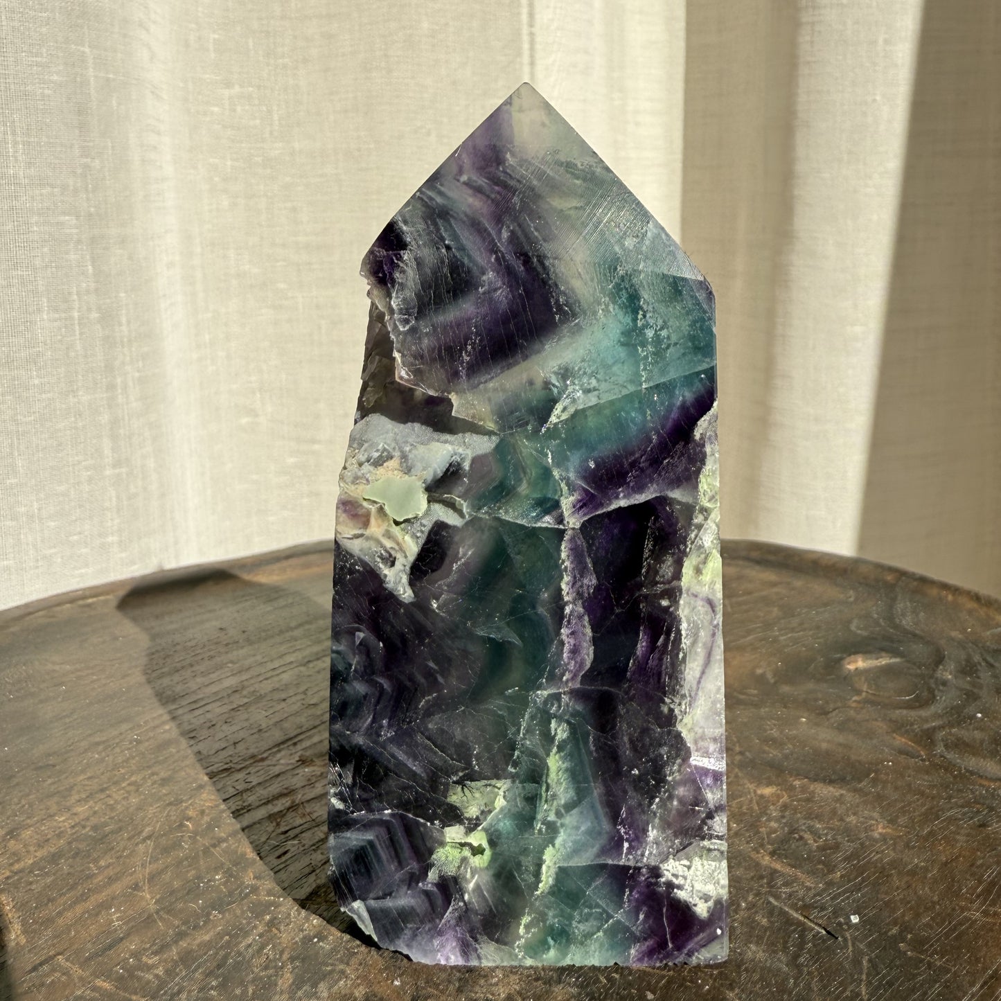 Rainbow Fluorite Wedge with raw edge 001