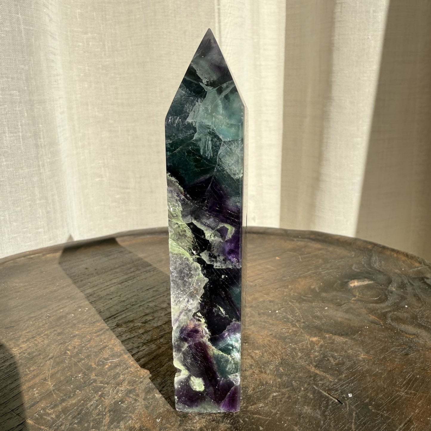 Rainbow Fluorite Wedge with raw edge 001