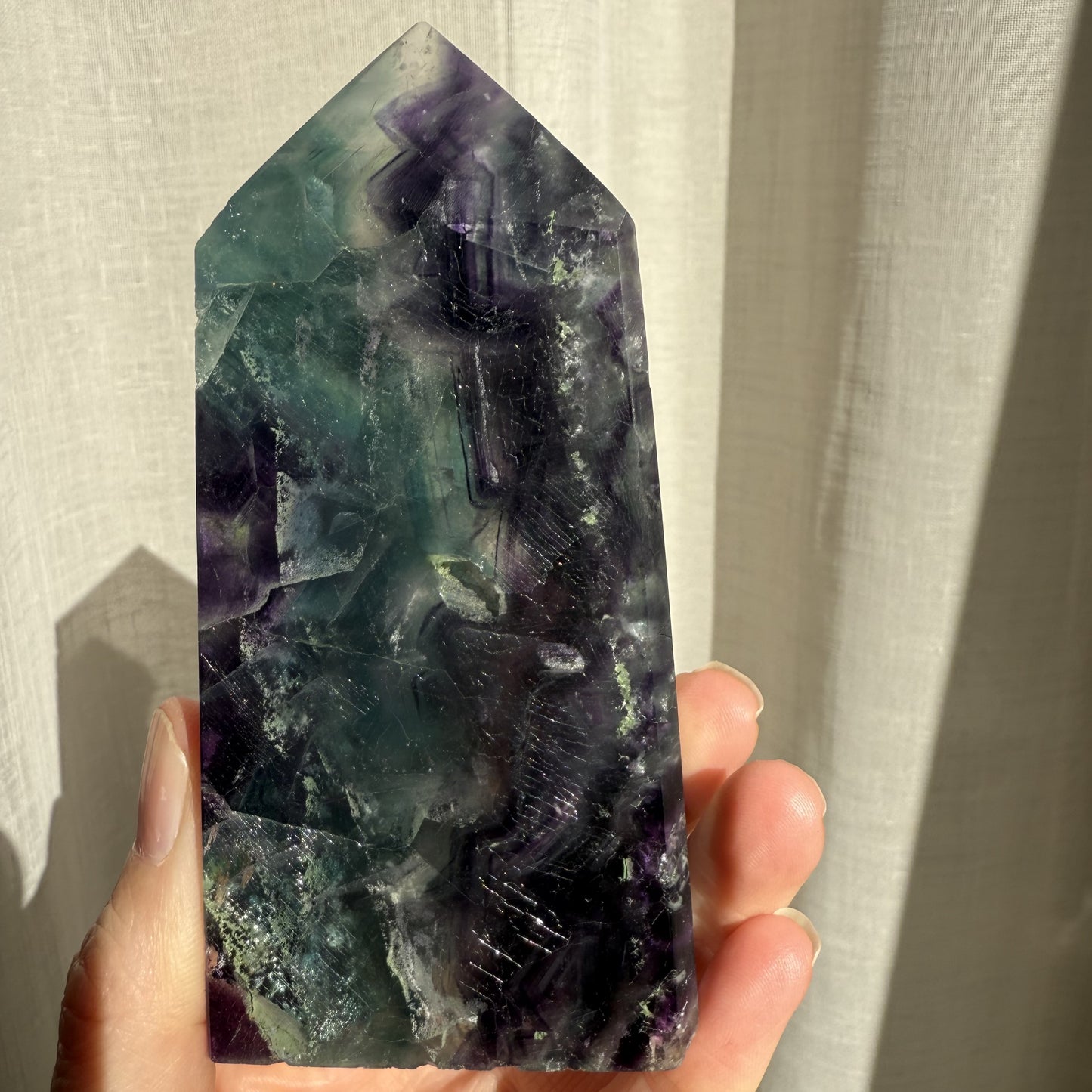 Rainbow Fluorite Wedge with raw edge 001