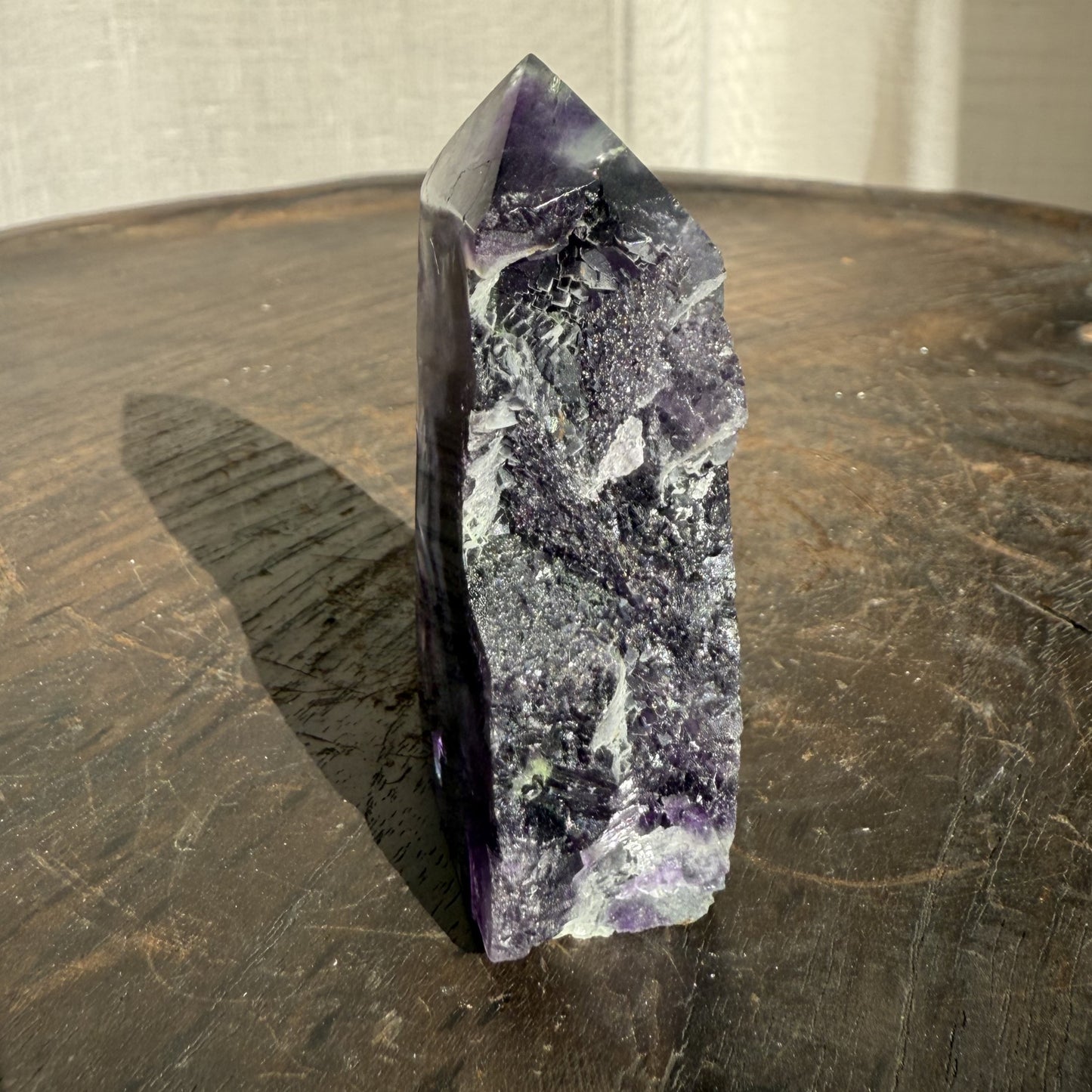 Rainbow Fluorite Wedge with raw edge 002