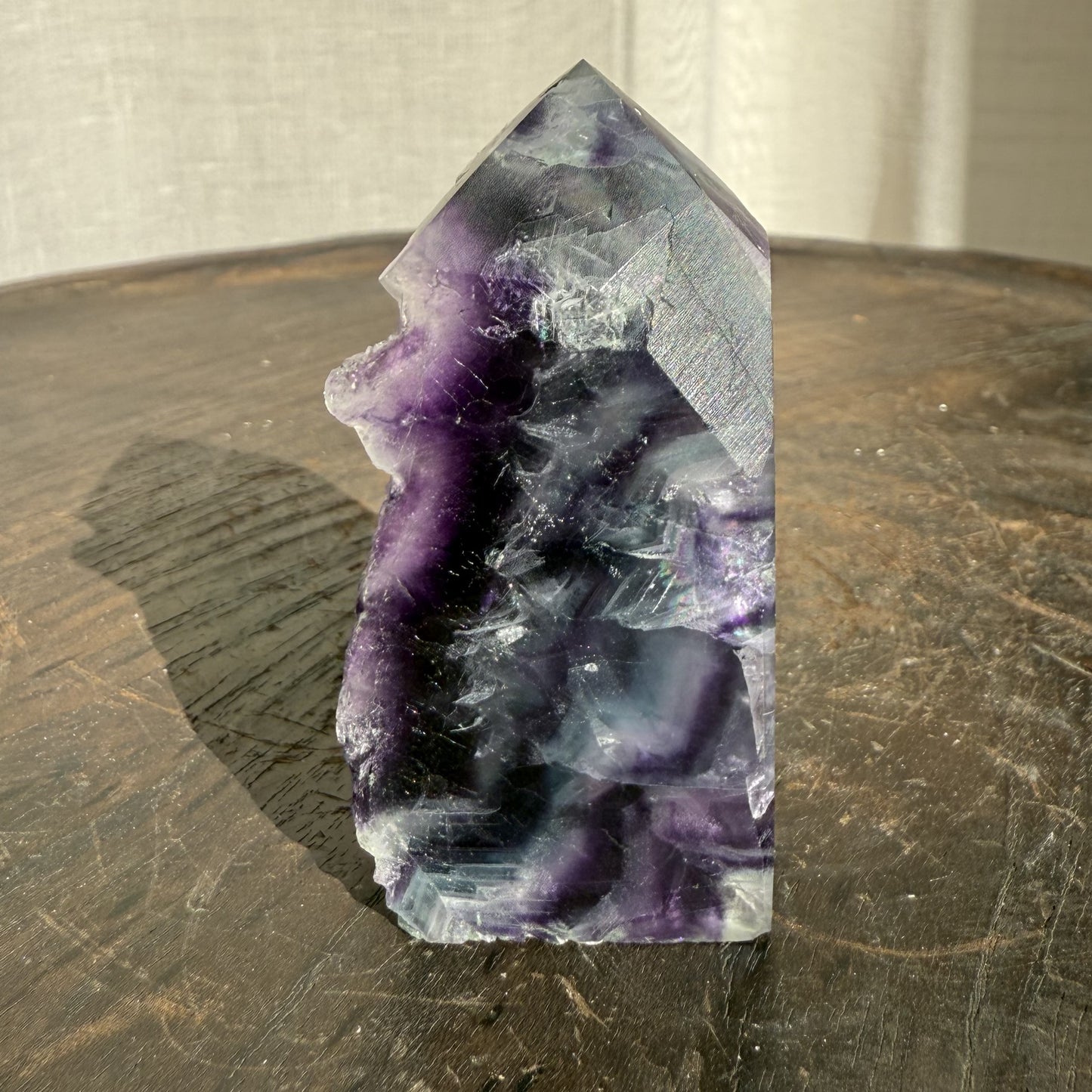 Rainbow Fluorite Wedge with raw edge 002