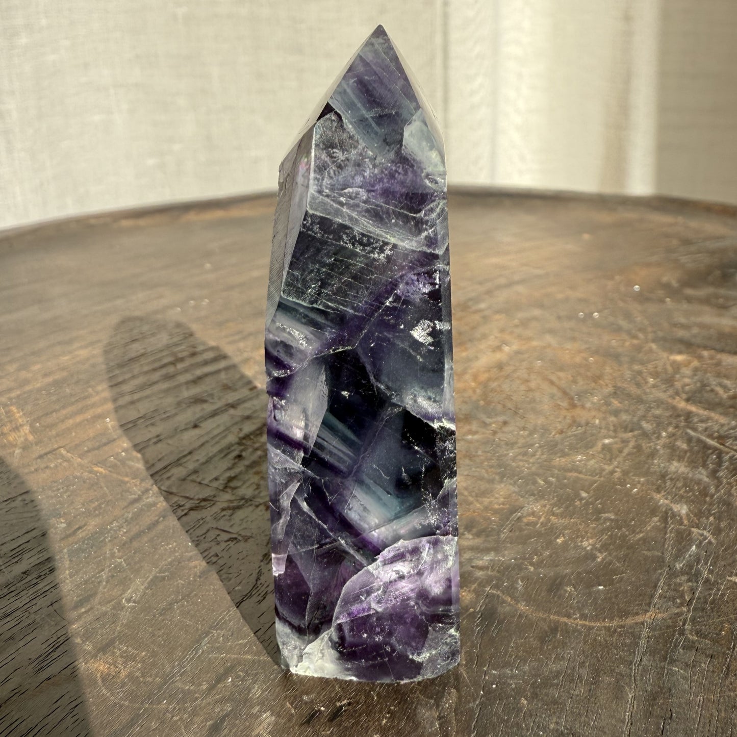 Rainbow Fluorite Wedge with raw edge 002