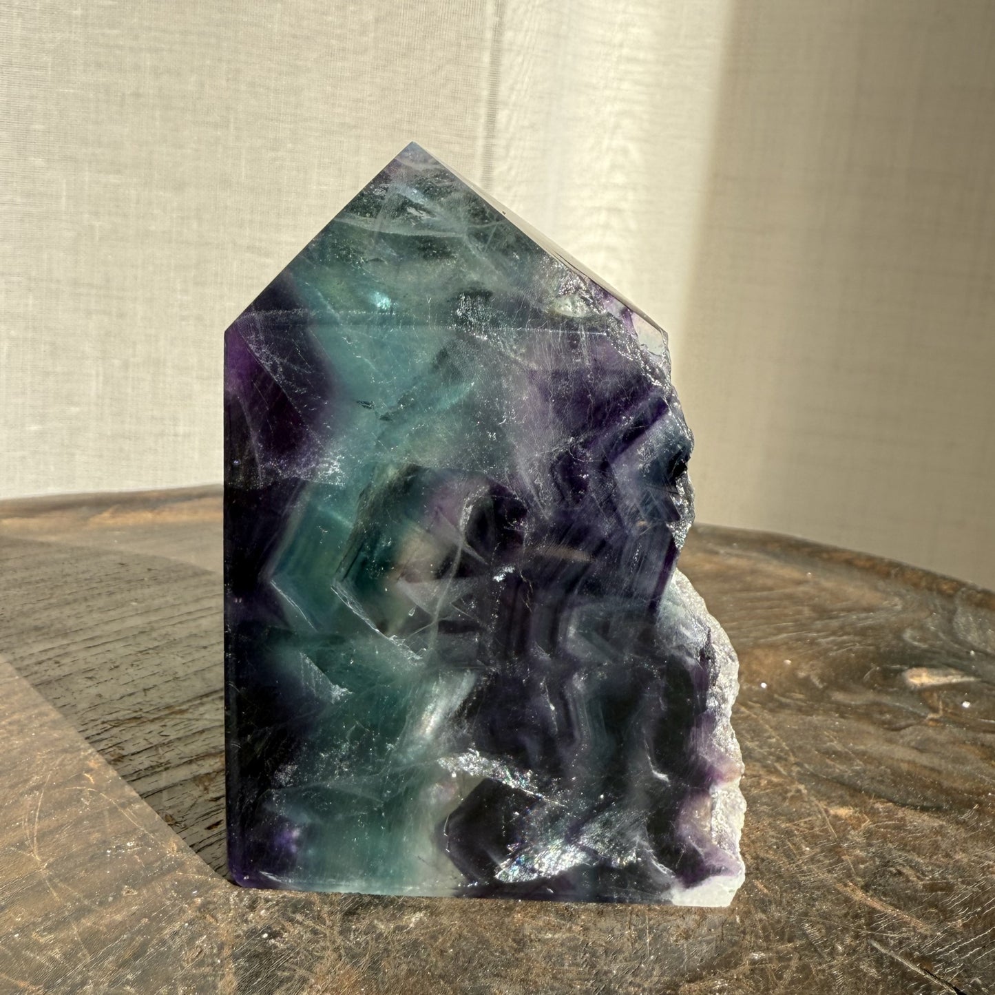 Rainbow Fluorite Wedge with raw edge 003