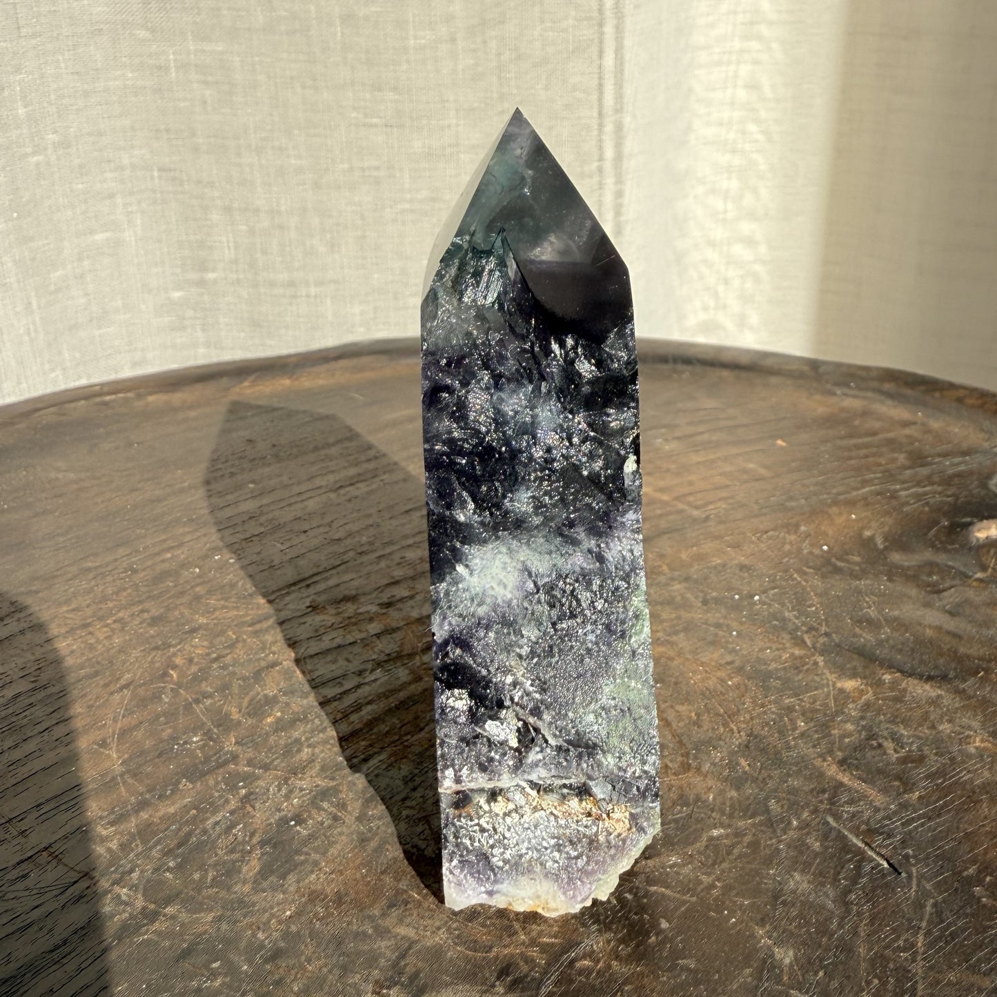 Rainbow Fluorite Wedge with raw edge 003