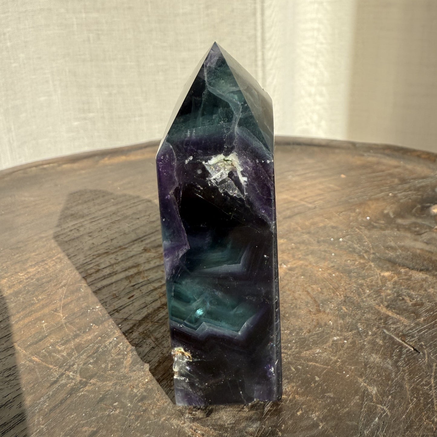 Rainbow Fluorite Wedge with raw edge 003