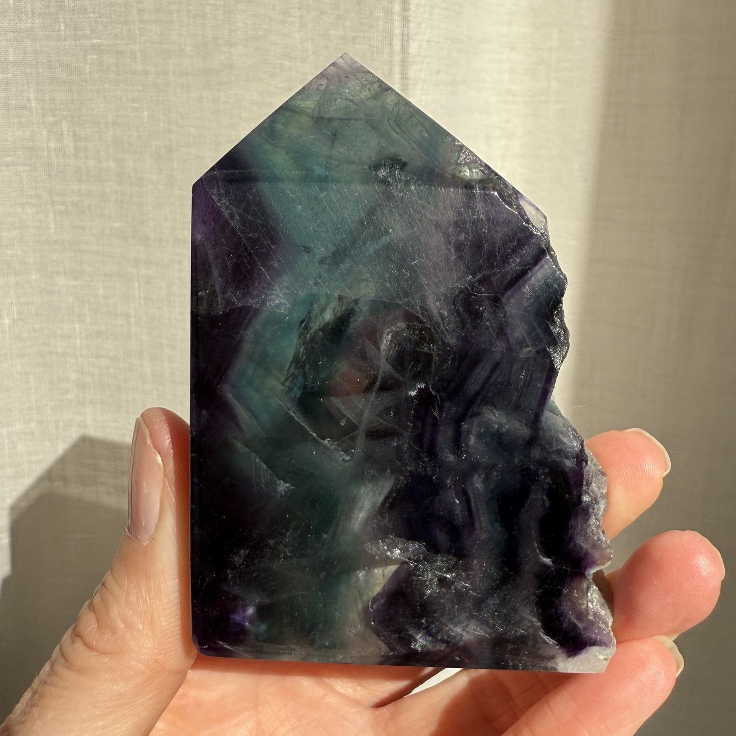 Rainbow Fluorite Wedge with raw edge 003