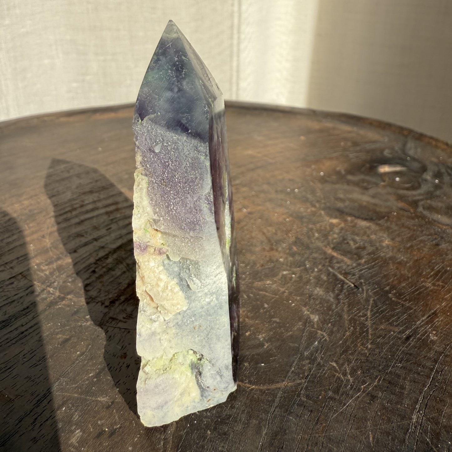 Rainbow Fluorite Wedge with raw edge 004