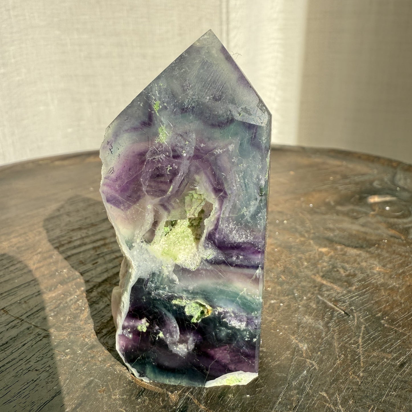 Rainbow Fluorite Wedge with raw edge 004
