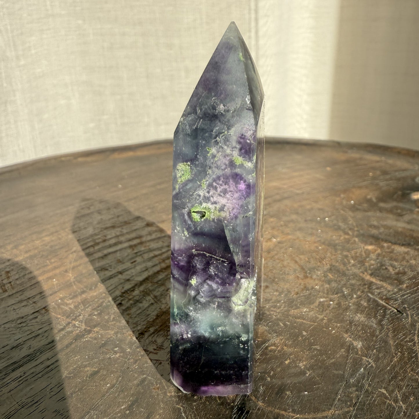 Rainbow Fluorite Wedge with raw edge 004