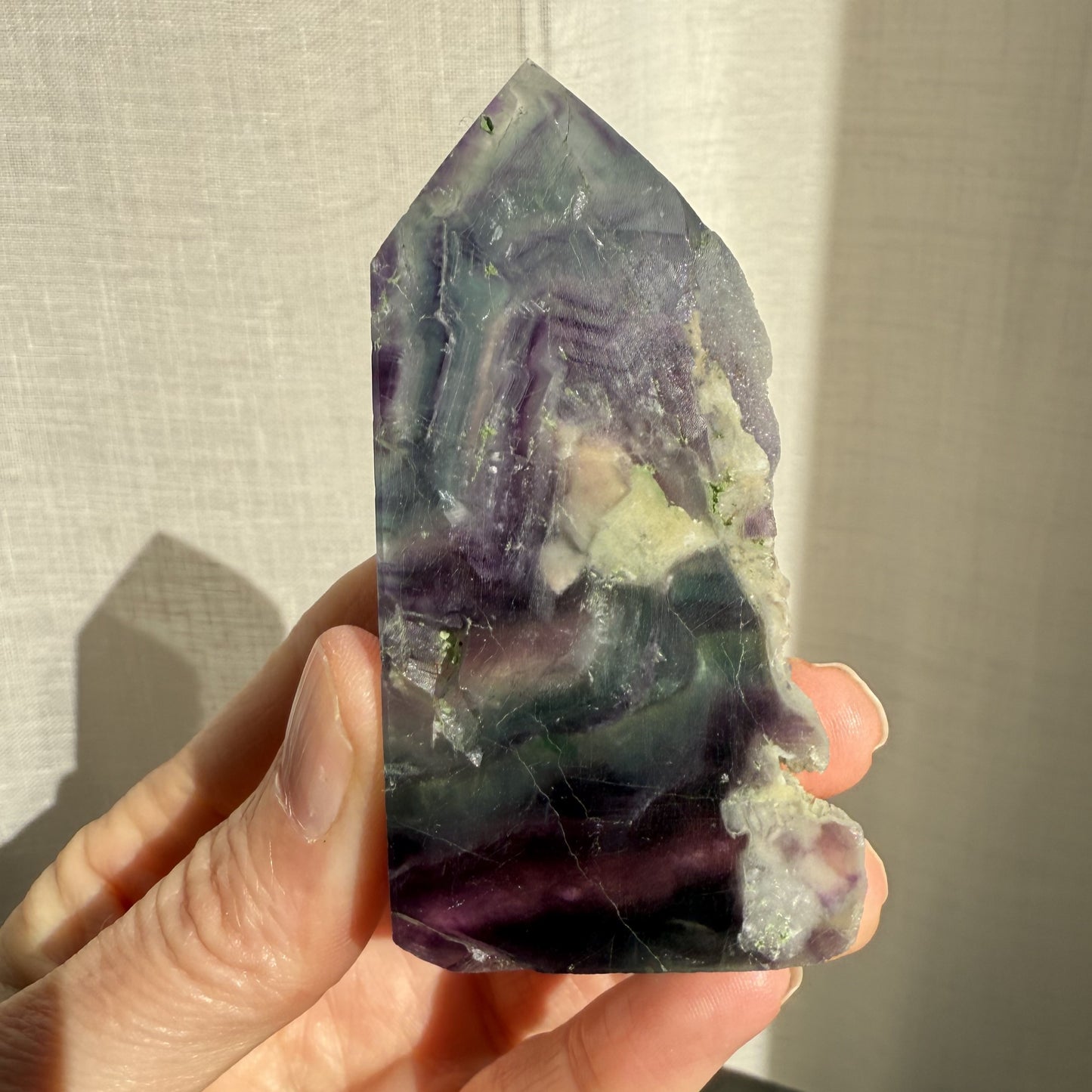 Rainbow Fluorite Wedge with raw edge 004