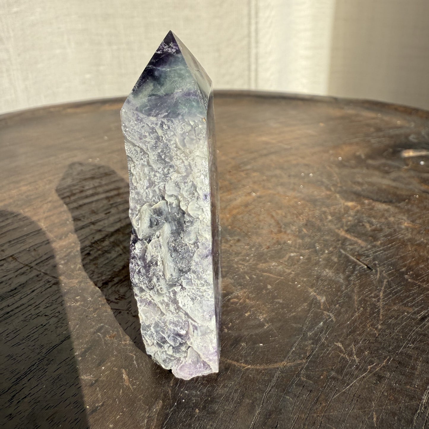 Rainbow Fluorite Wedge with raw edge 005