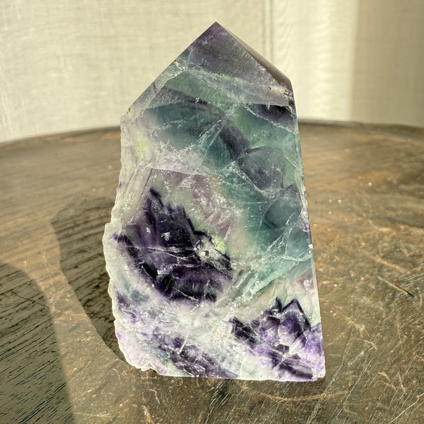 Rainbow Fluorite Wedge with raw edge 005