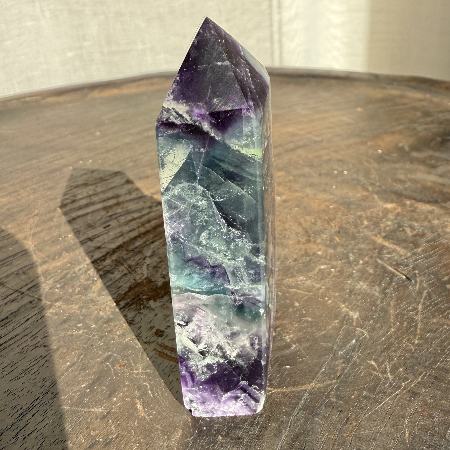 Rainbow Fluorite Wedge with raw edge 005