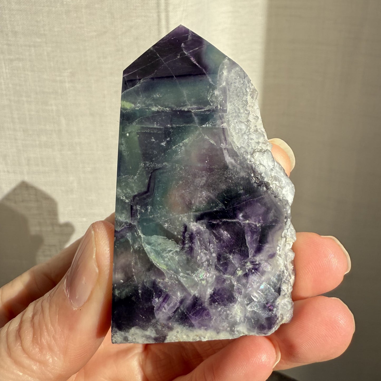 Rainbow Fluorite Wedge with raw edge 005