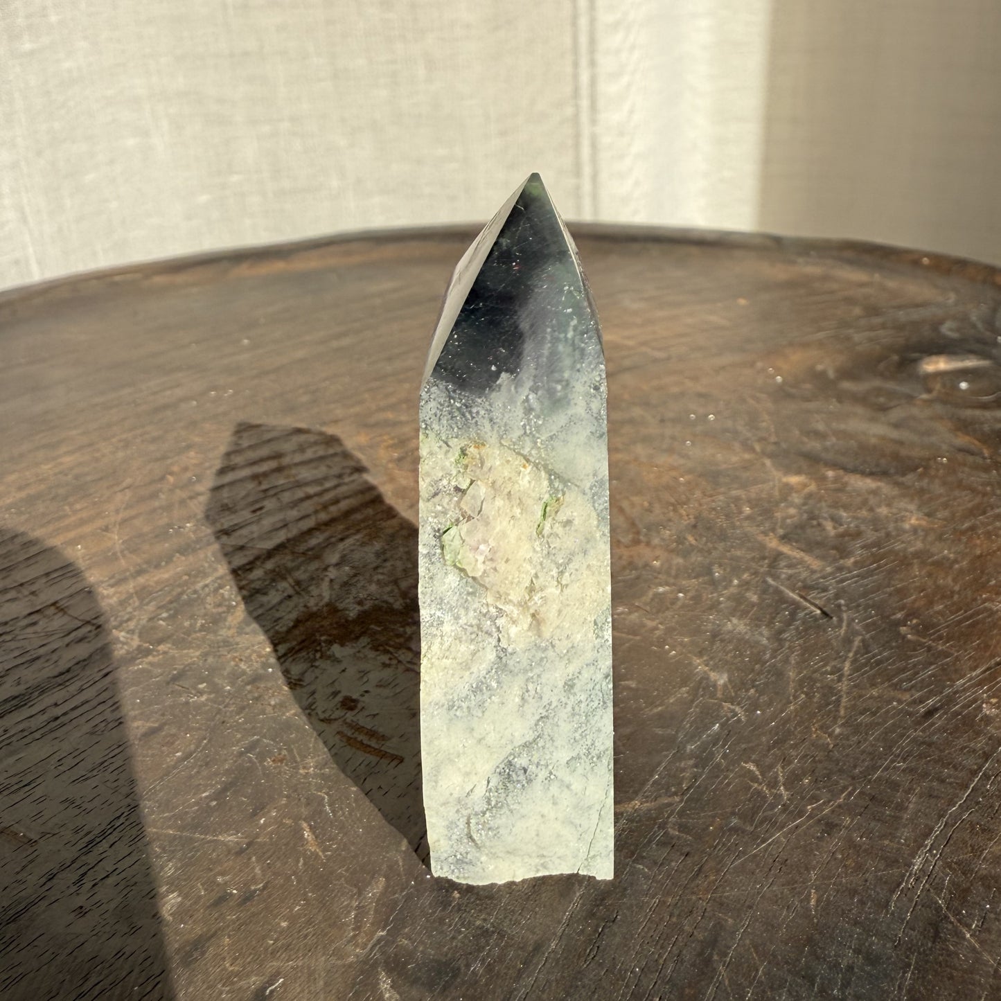 Rainbow Fluorite Wedge with raw edge 006