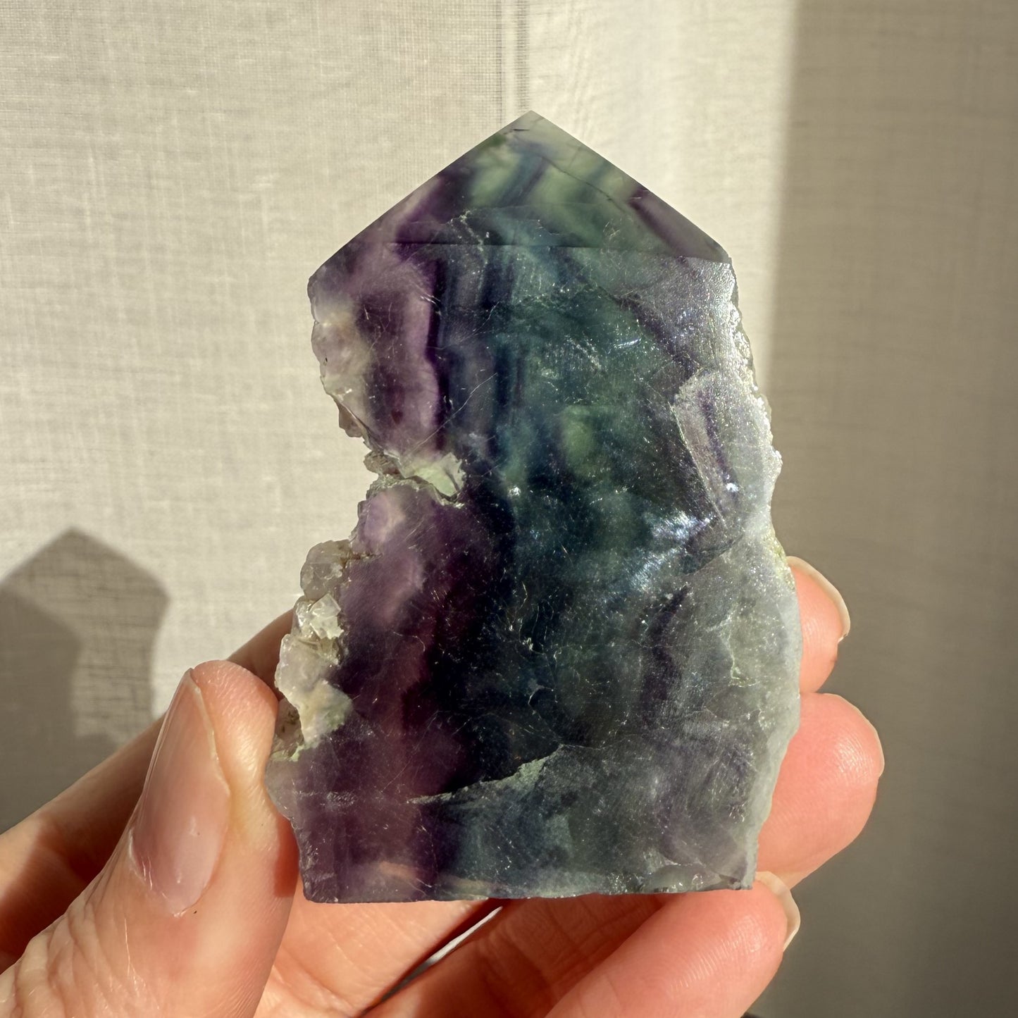 Rainbow Fluorite Wedge with raw edge 006