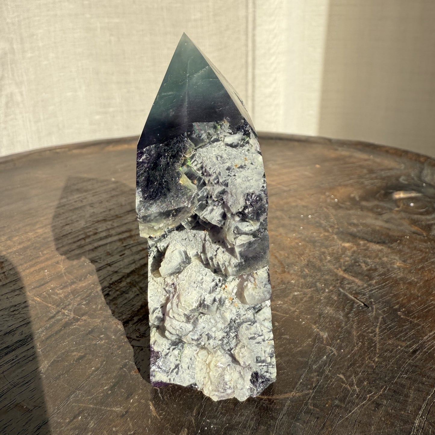 Rainbow Fluorite Wedge with raw edge 007