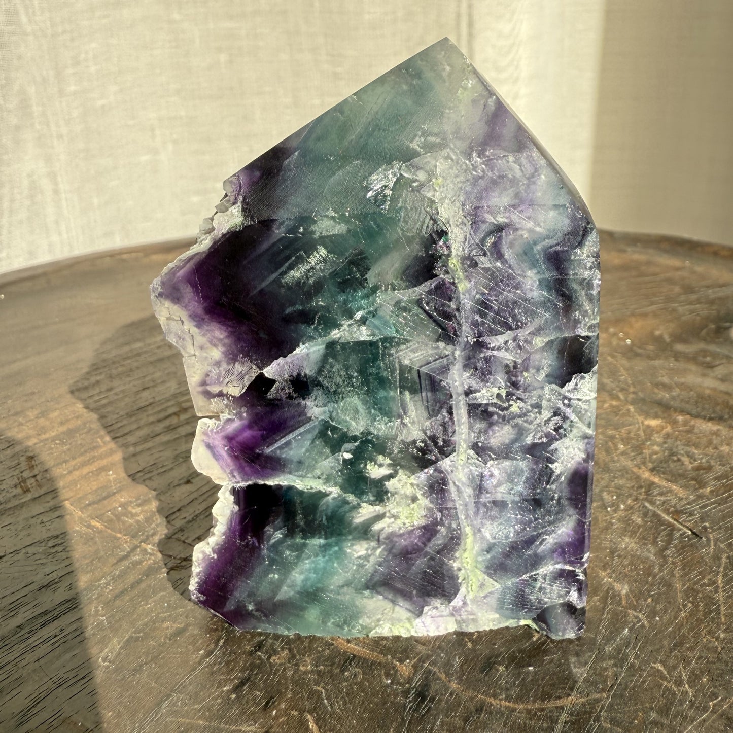 Rainbow Fluorite Wedge with raw edge 007