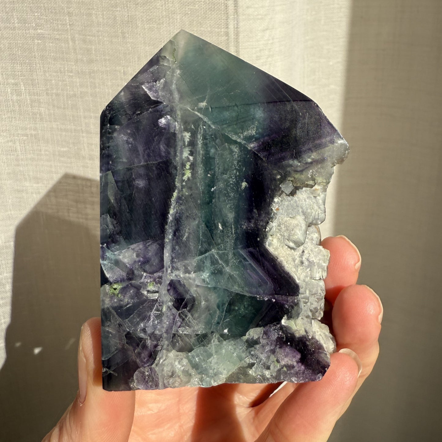 Rainbow Fluorite Wedge with raw edge 007