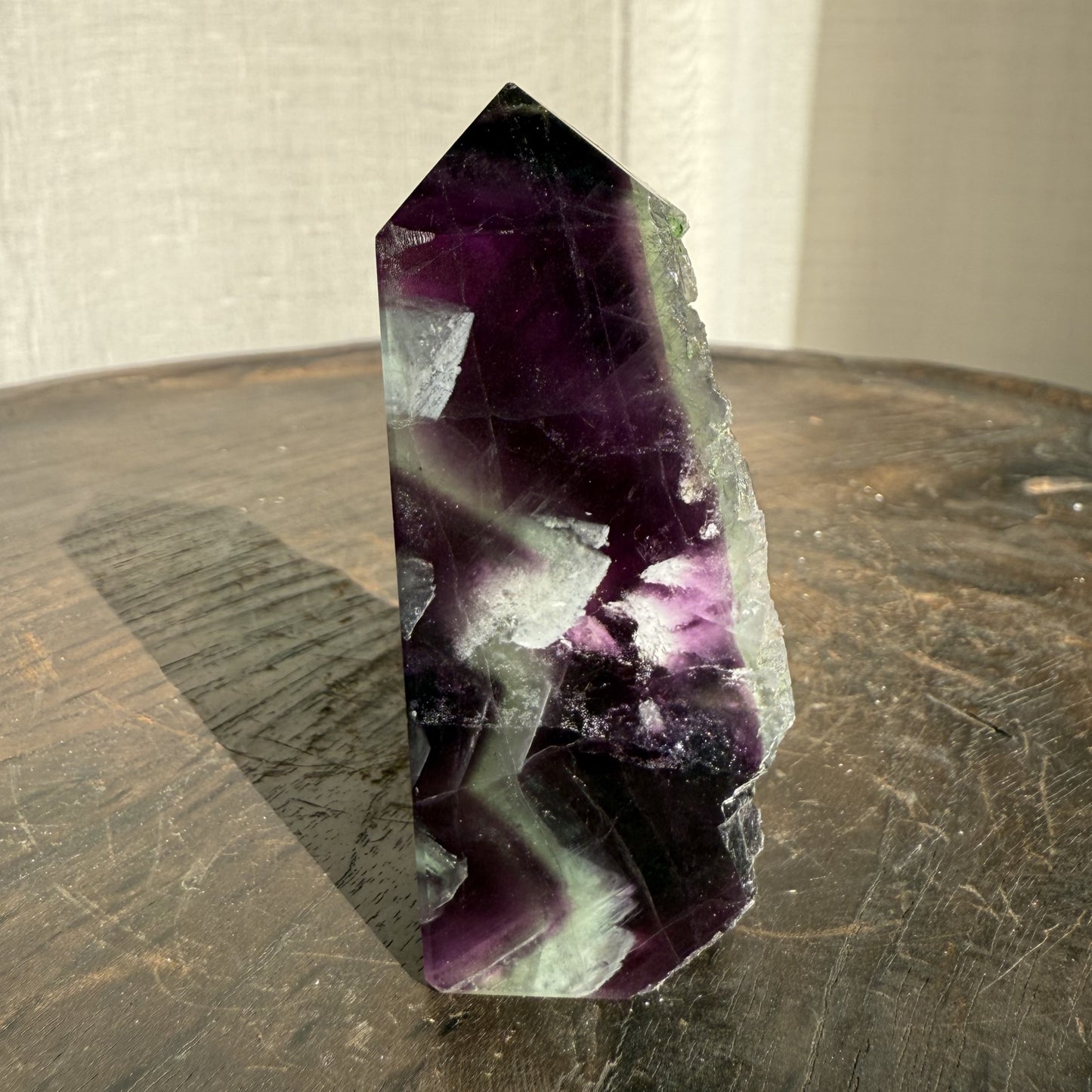 Rainbow Fluorite Wedge with raw edge 008
