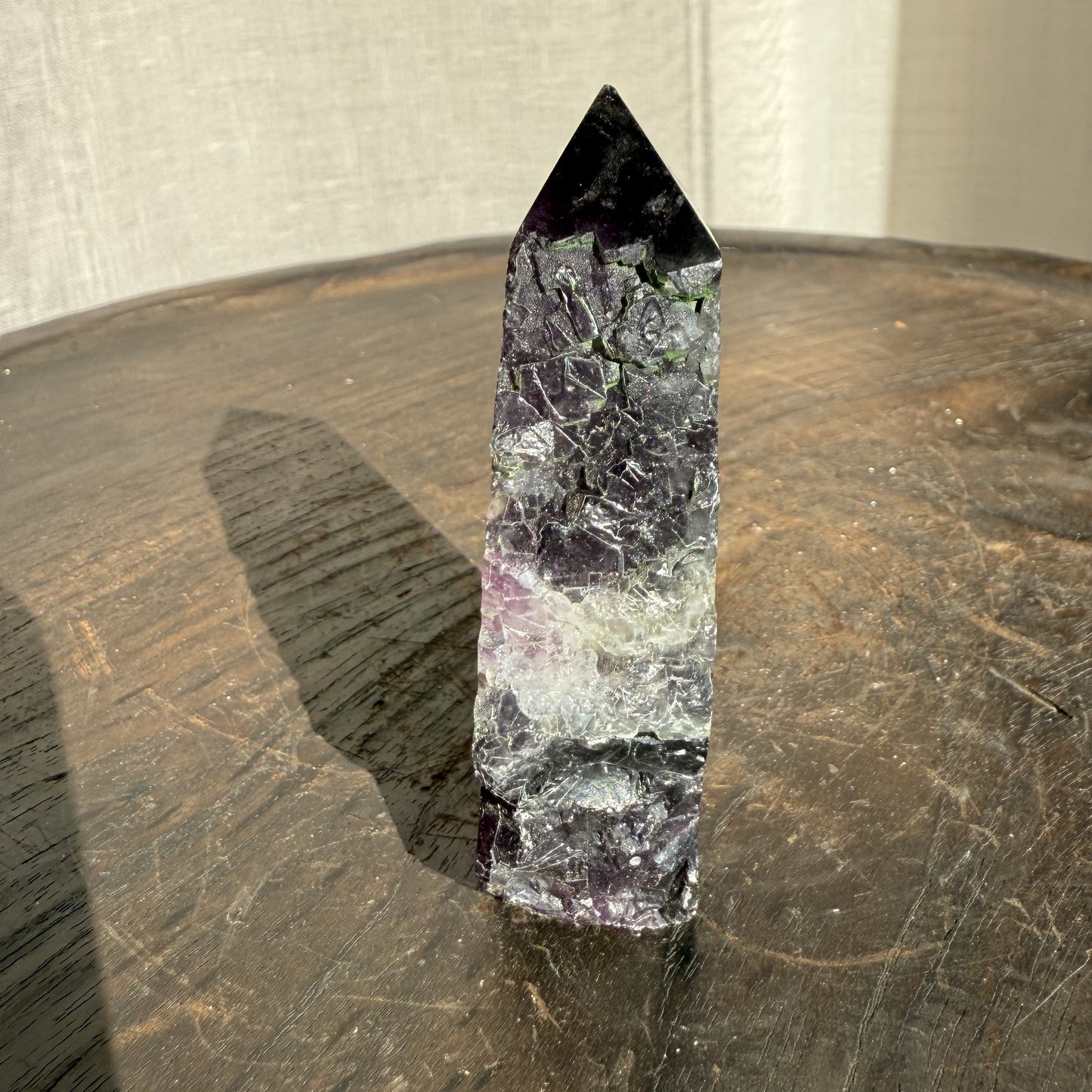 Rainbow Fluorite Wedge with raw edge 008