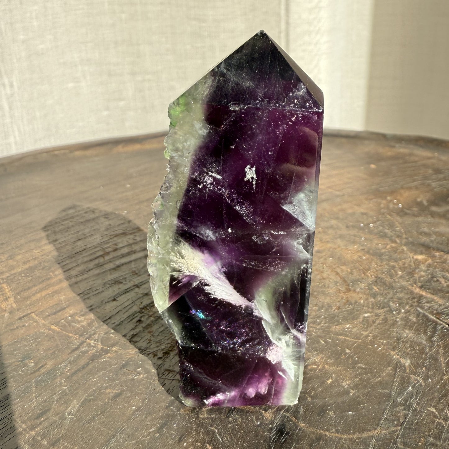 Rainbow Fluorite Wedge with raw edge 008