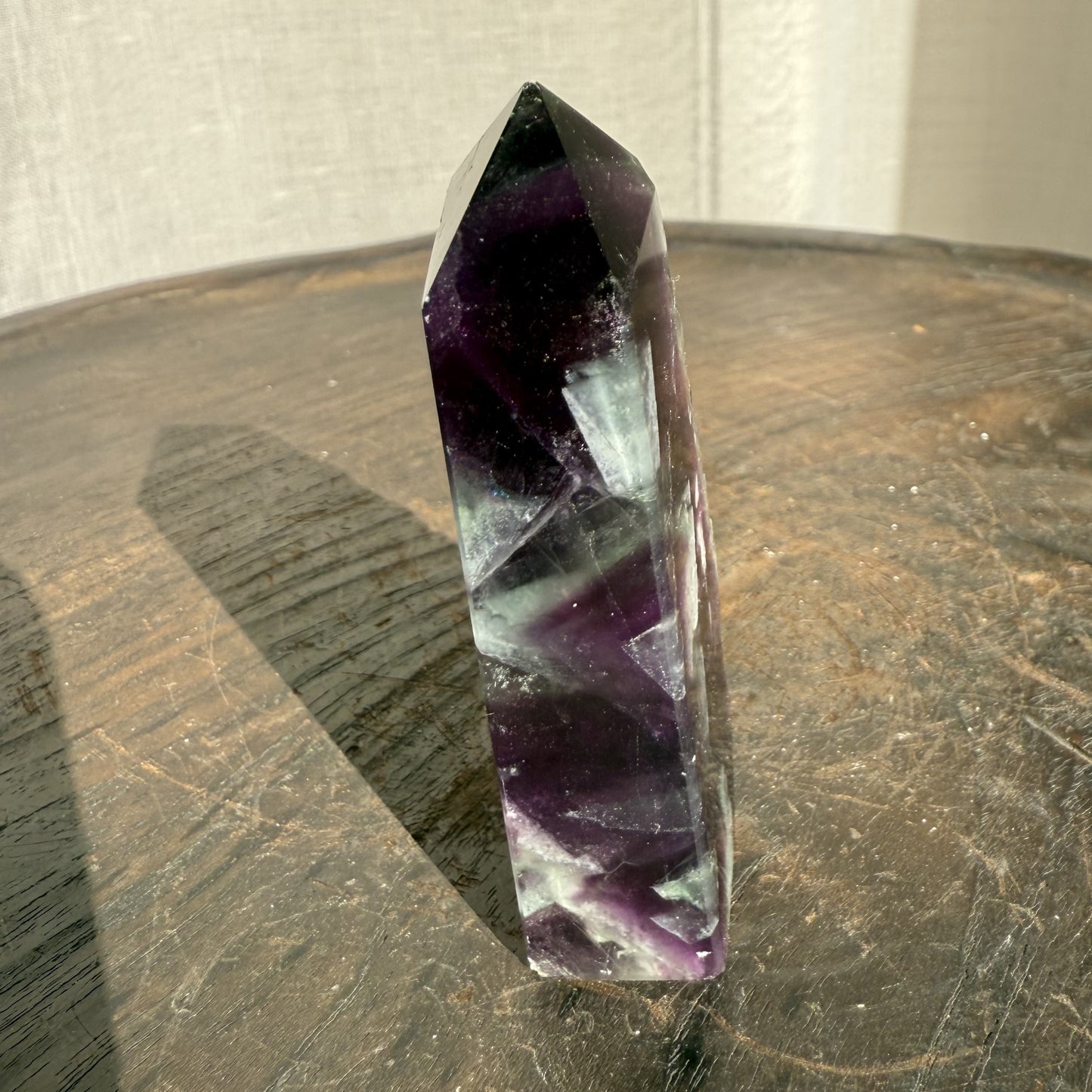 Rainbow Fluorite Wedge with raw edge 008