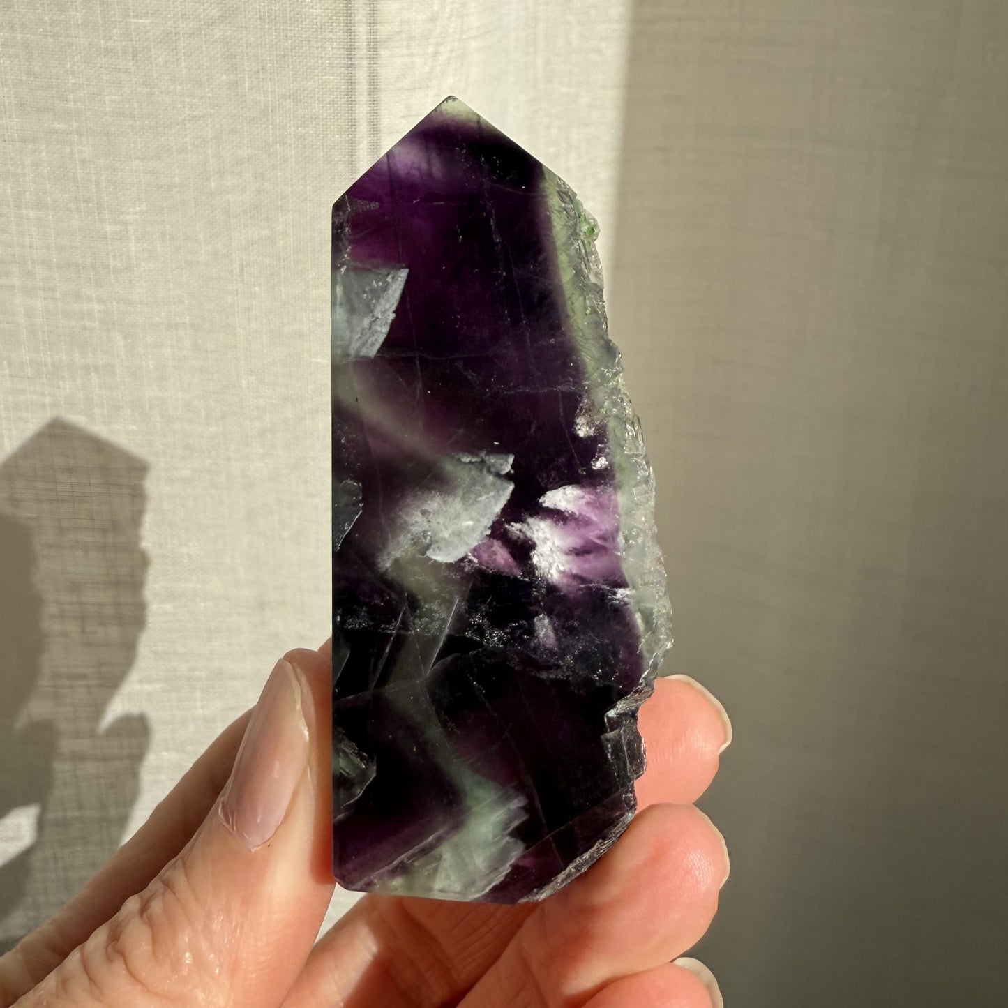 Rainbow Fluorite Wedge with raw edge 008