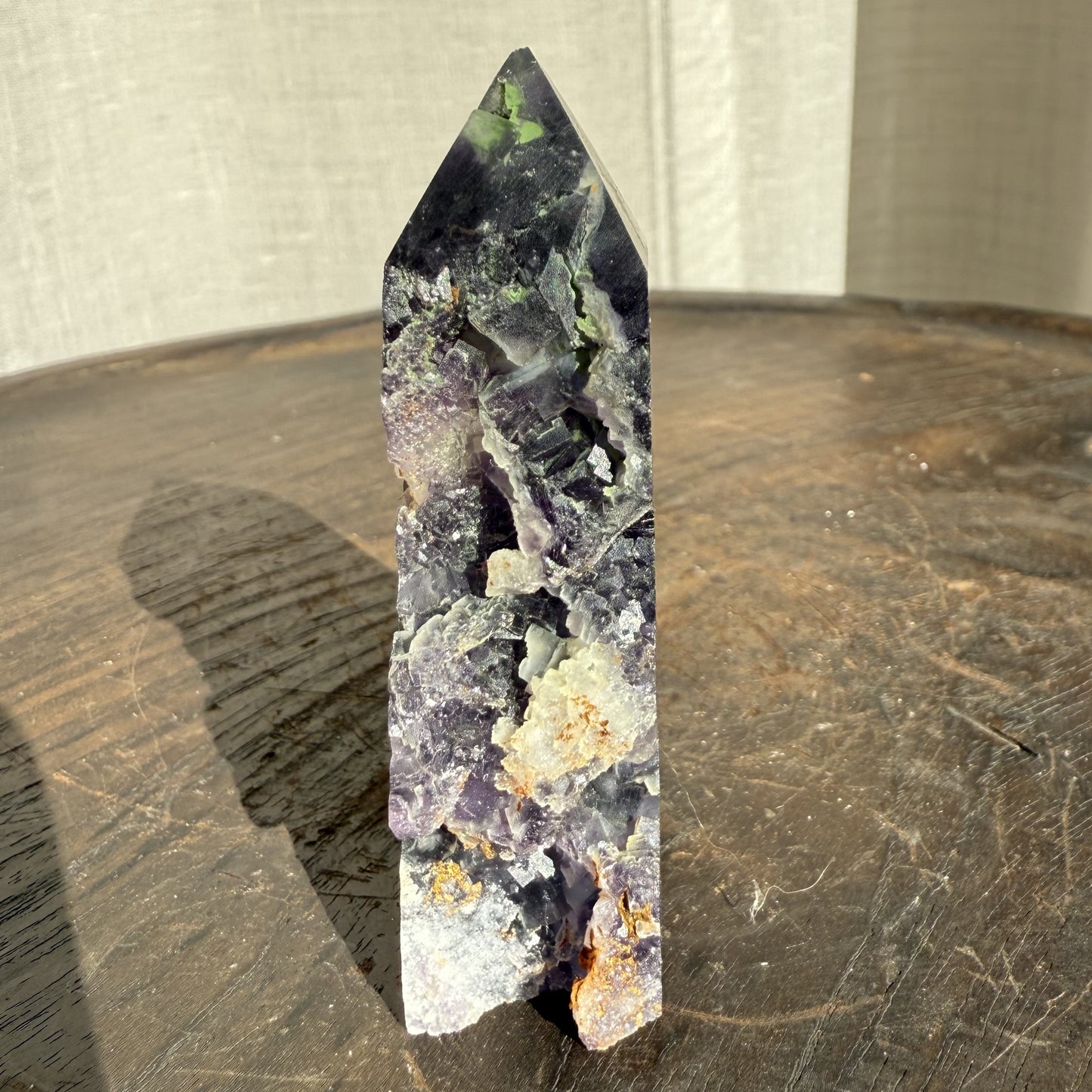 Rainbow Fluorite Wedge with raw edge 009