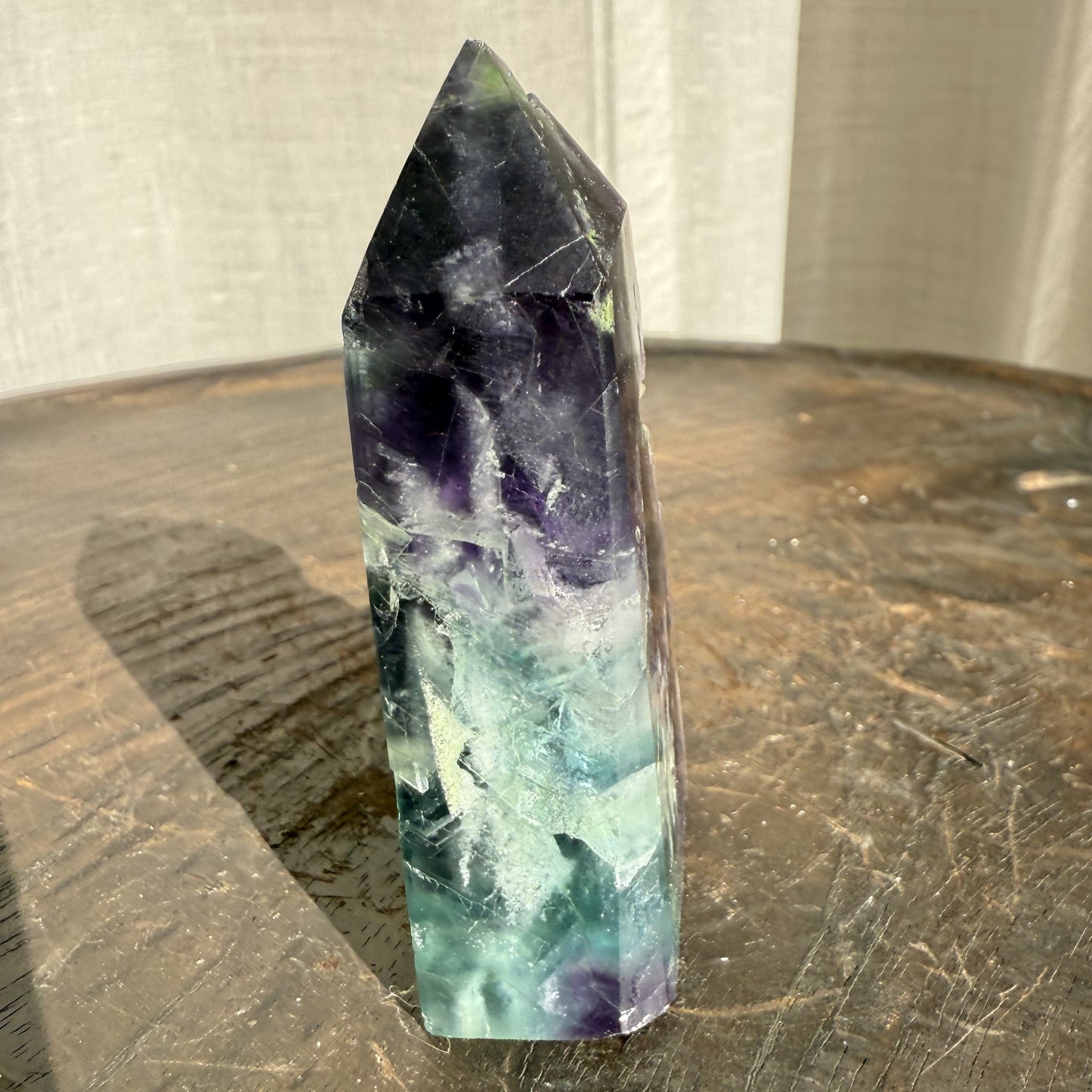 Rainbow Fluorite Wedge with raw edge 009