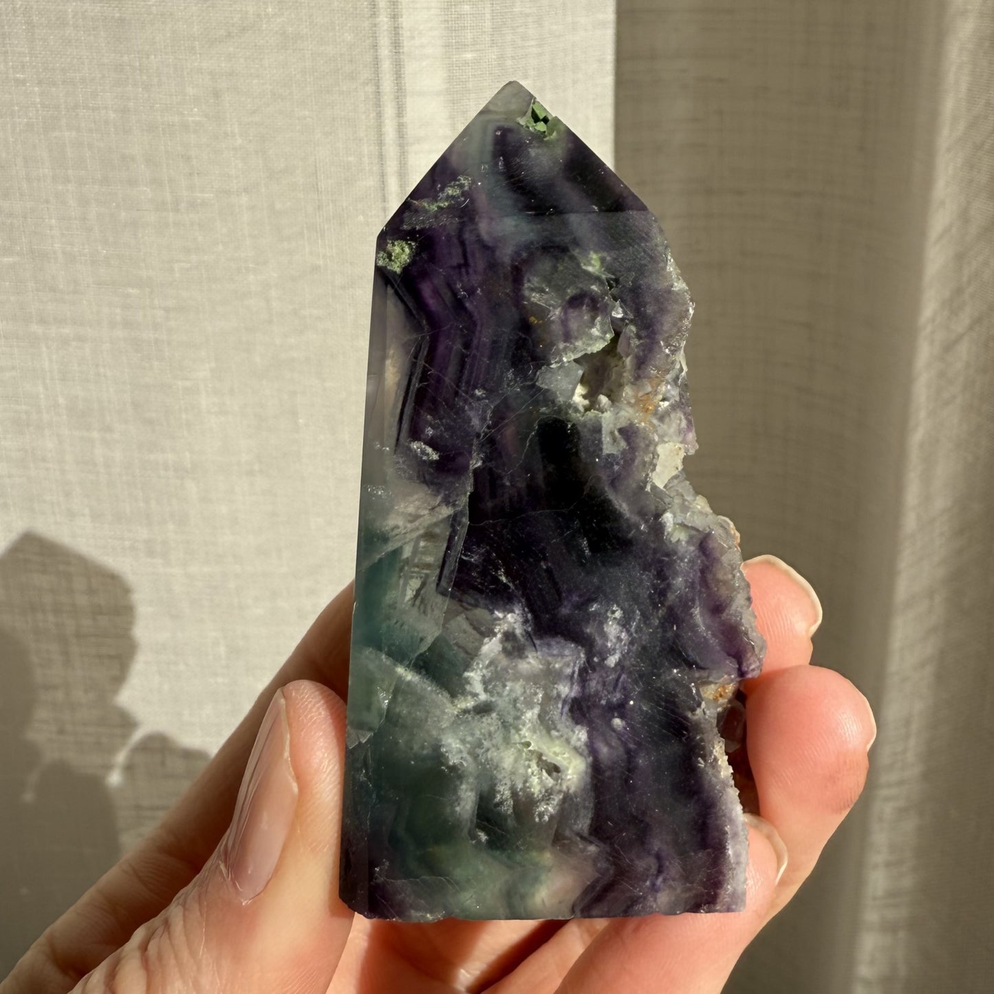 Rainbow Fluorite Wedge with raw edge 009