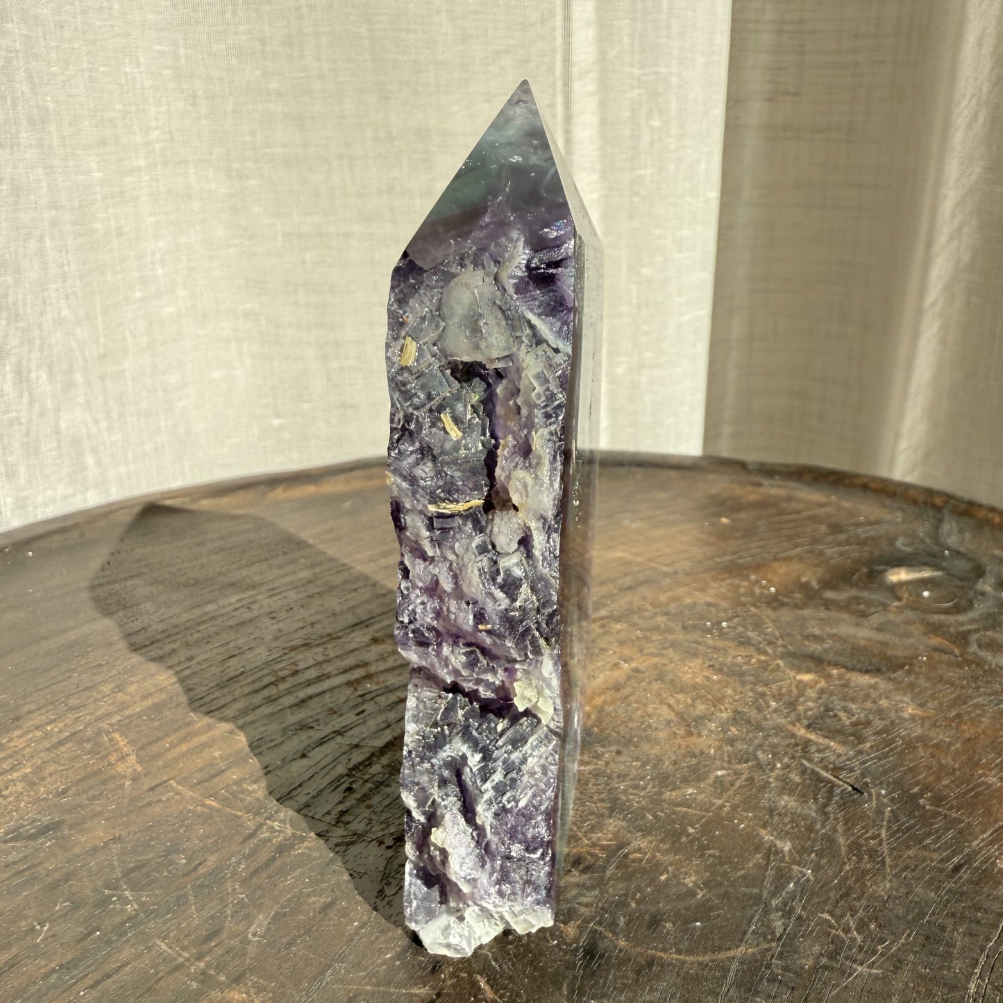 Rainbow Fluorite Wedge with raw edge 010