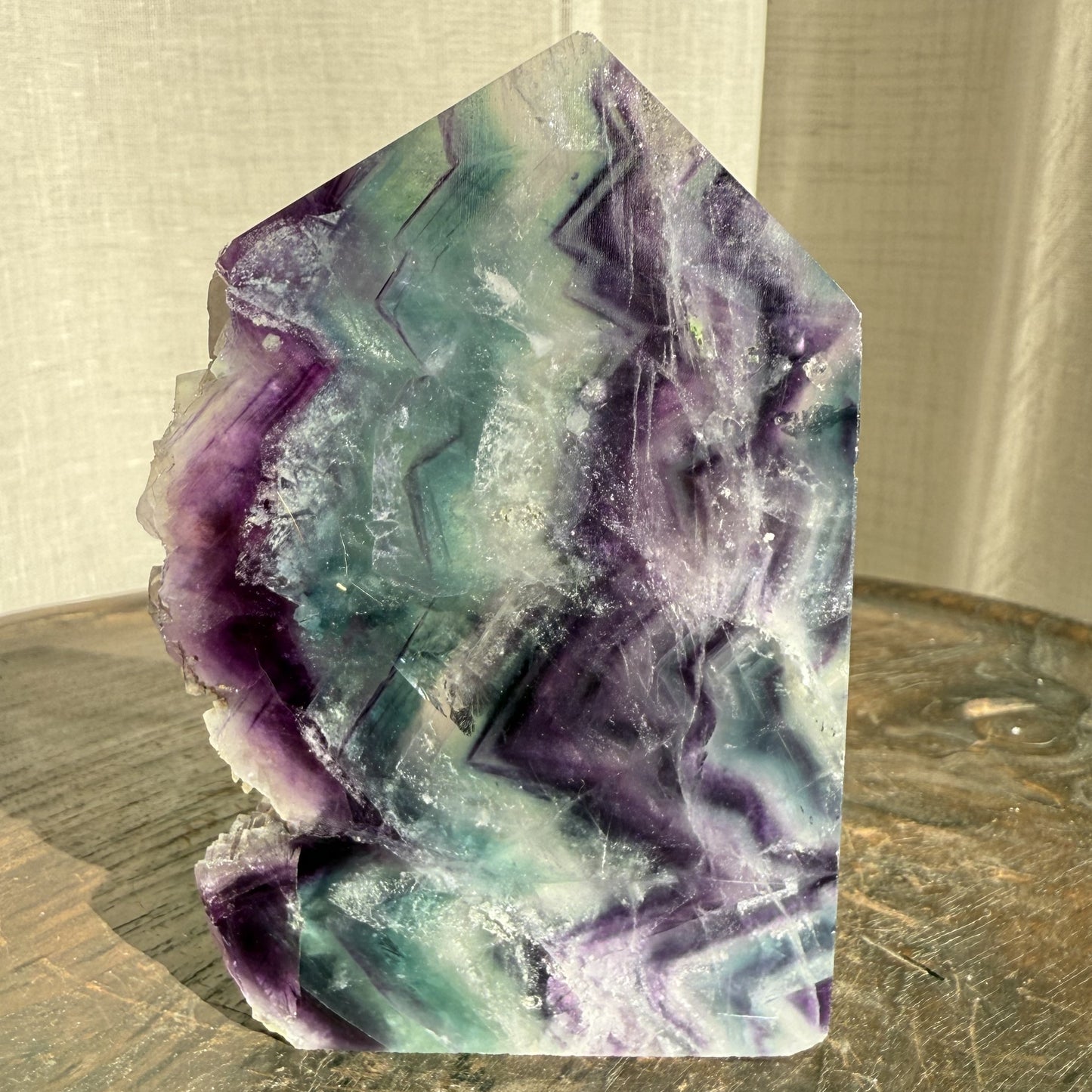 Rainbow Fluorite Wedge with raw edge 010