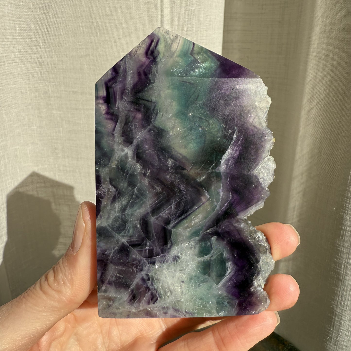 Rainbow Fluorite Wedge with raw edge 010