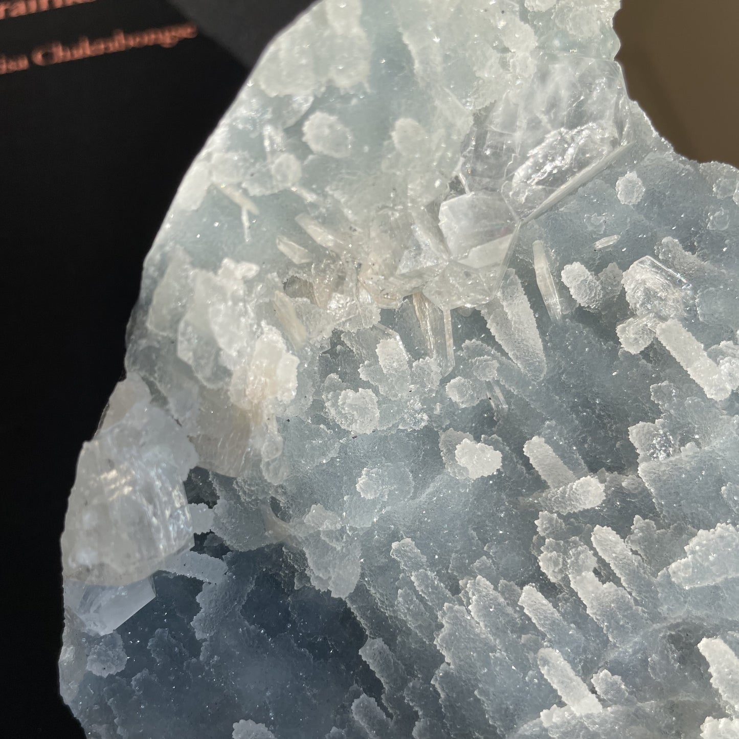 Apophyllite on Blue Chalcedony 003
