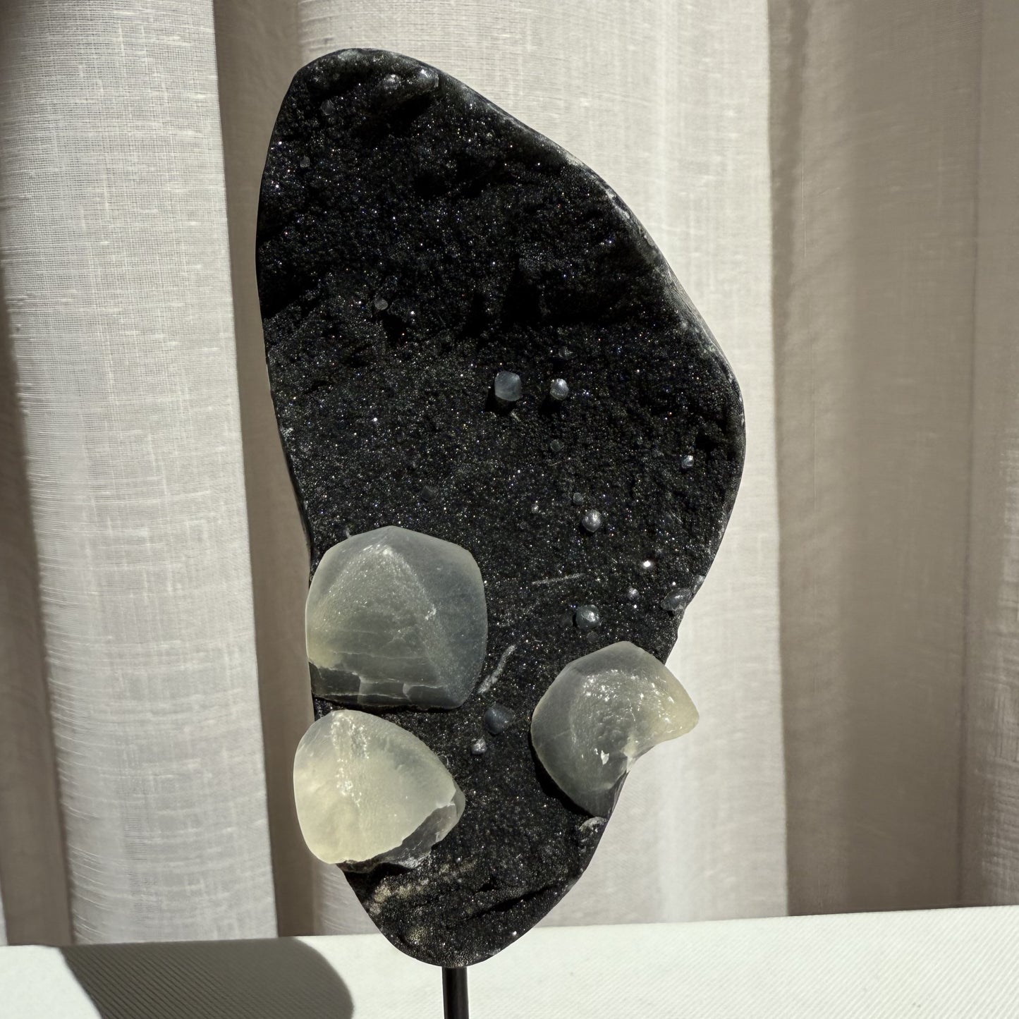 Black Amethyst with Calcite Cluster