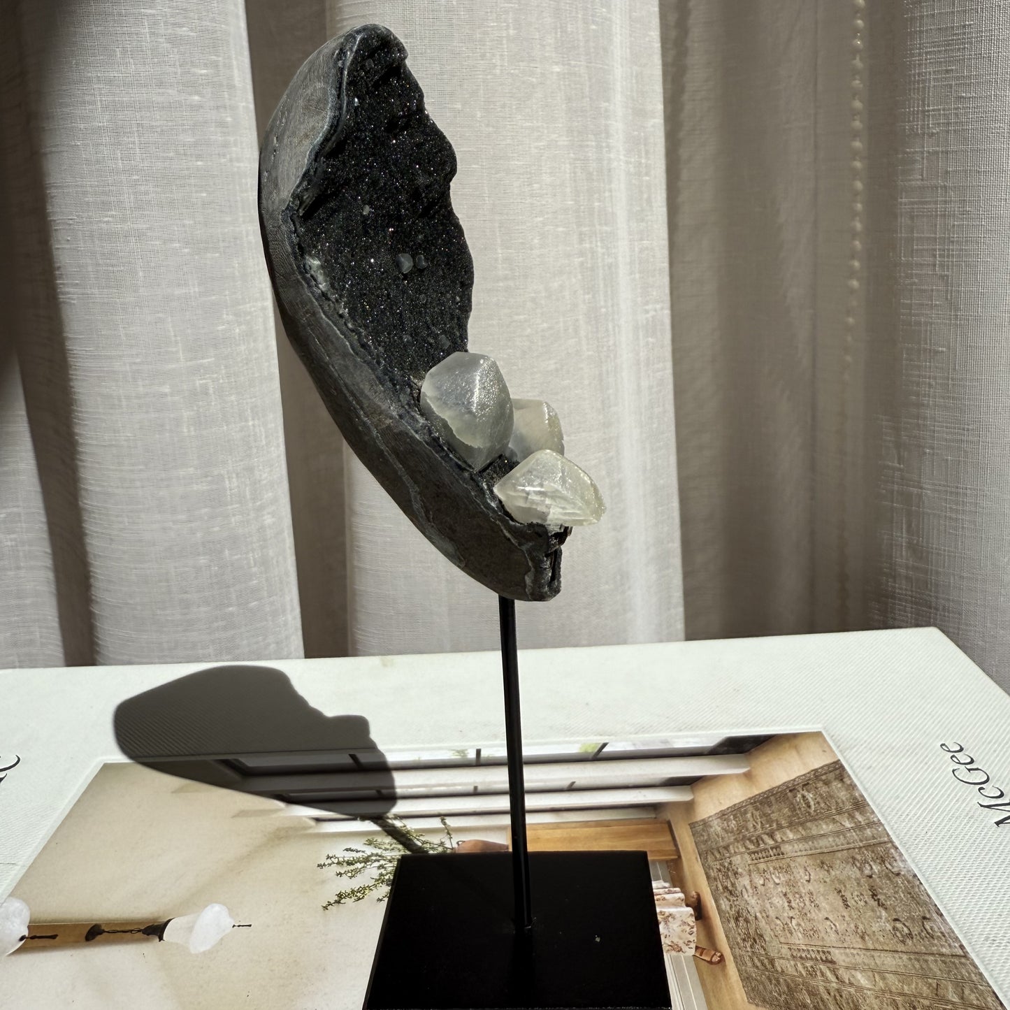 Black Amethyst with Calcite Cluster