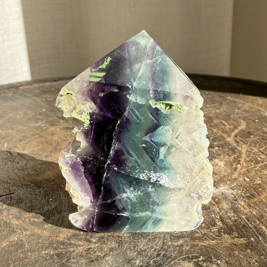 Rainbow Fluorite Wedge with raw edge 12