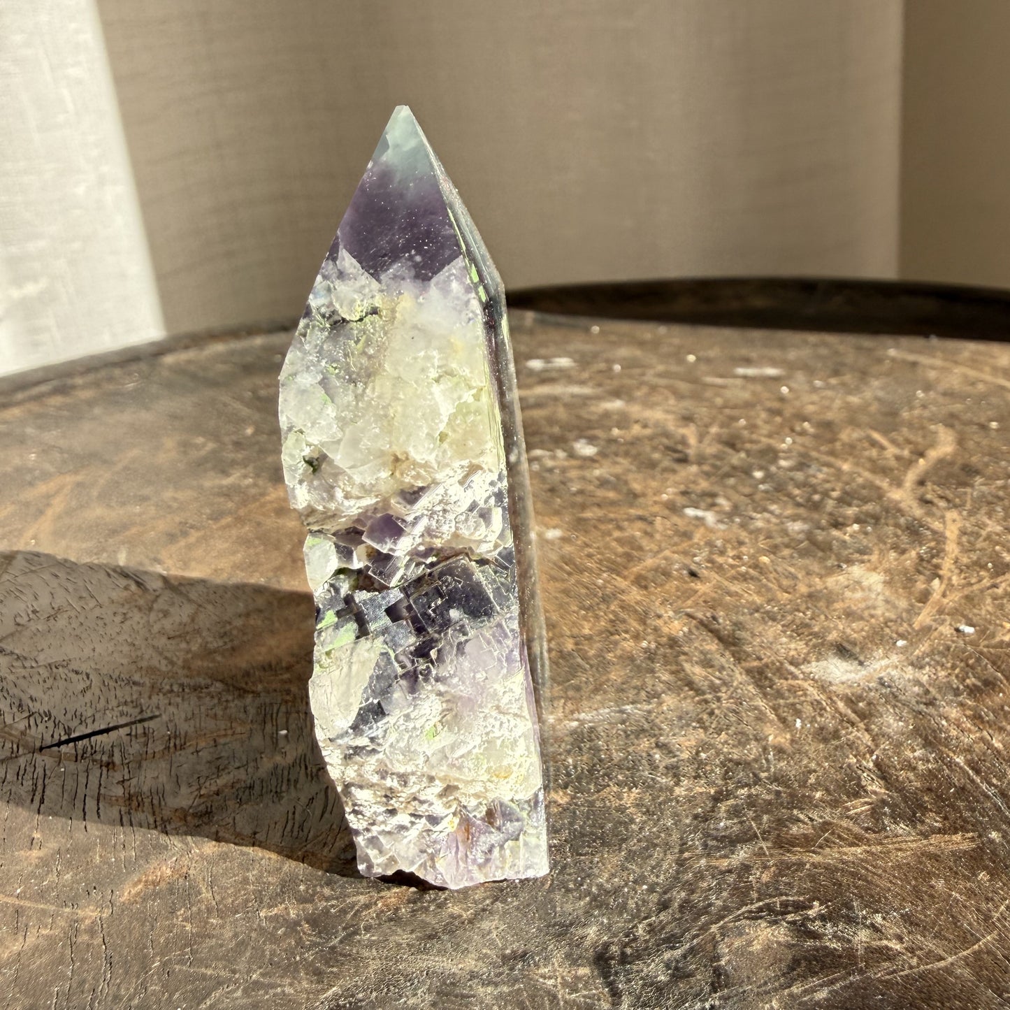 Rainbow Fluorite Wedge with raw edge 12