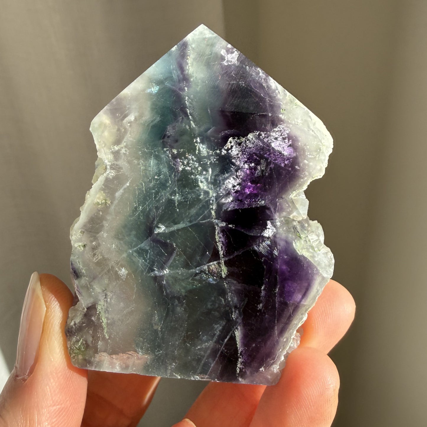 Rainbow Fluorite Wedge with raw edge 12