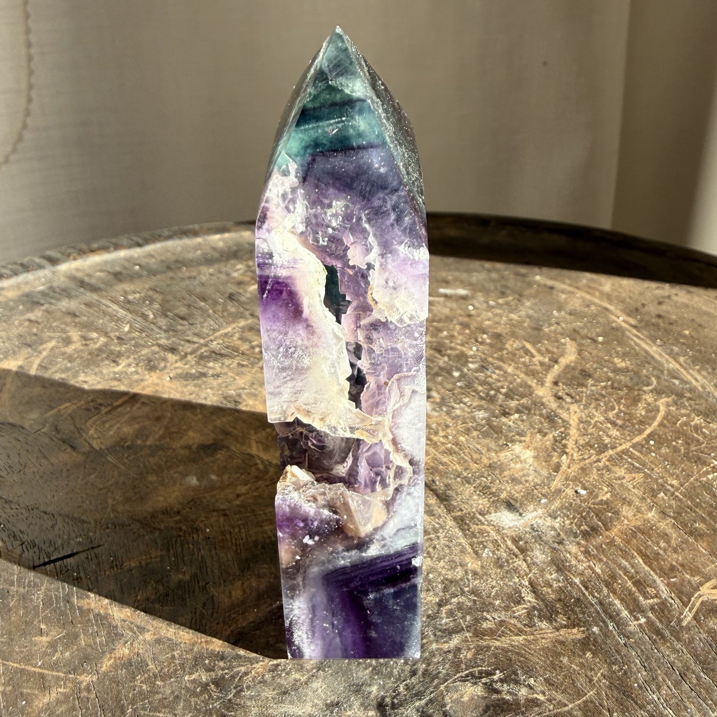 Rainbow Fluorite Wedge with raw edge 14