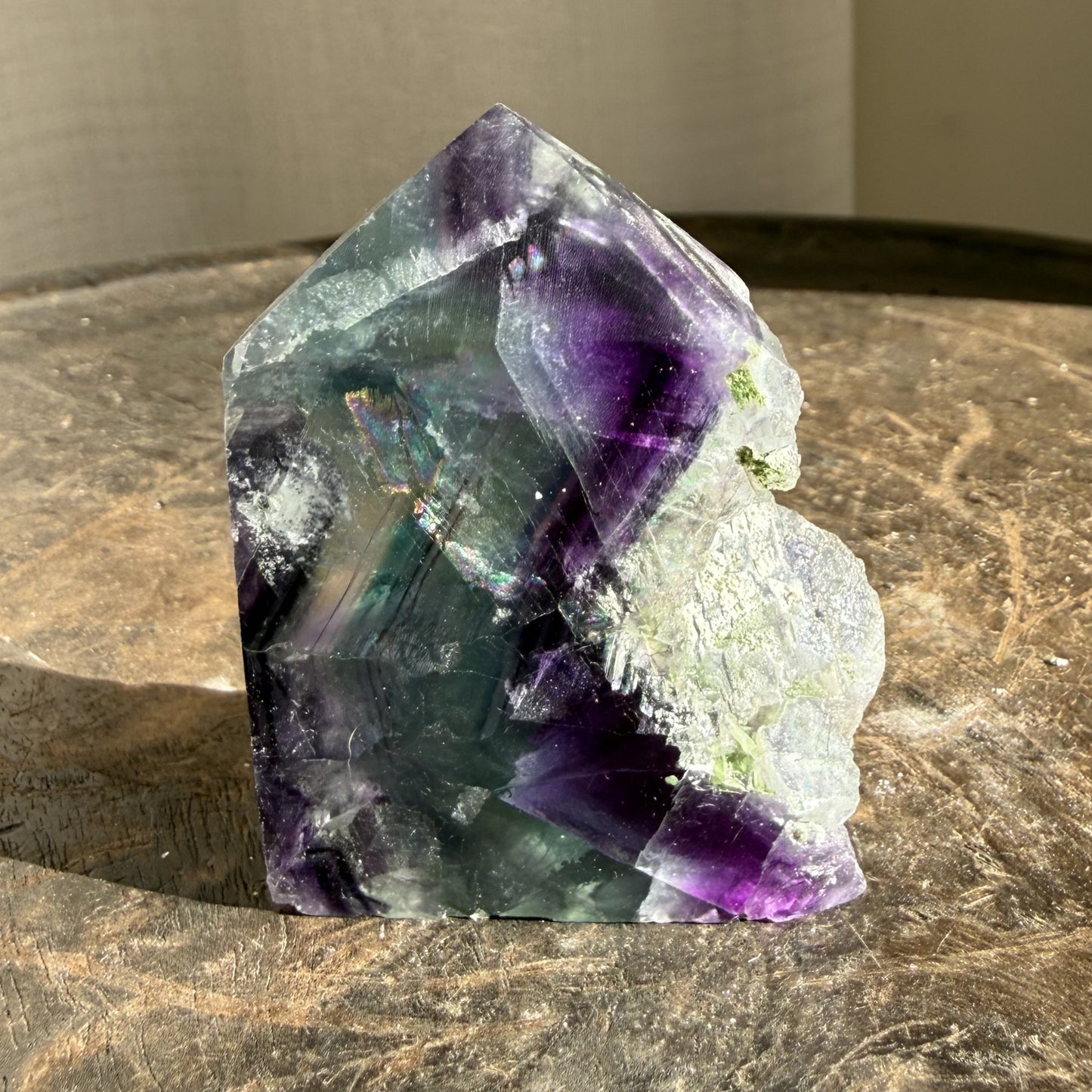 Rainbow Fluorite Wedge with raw edge 15