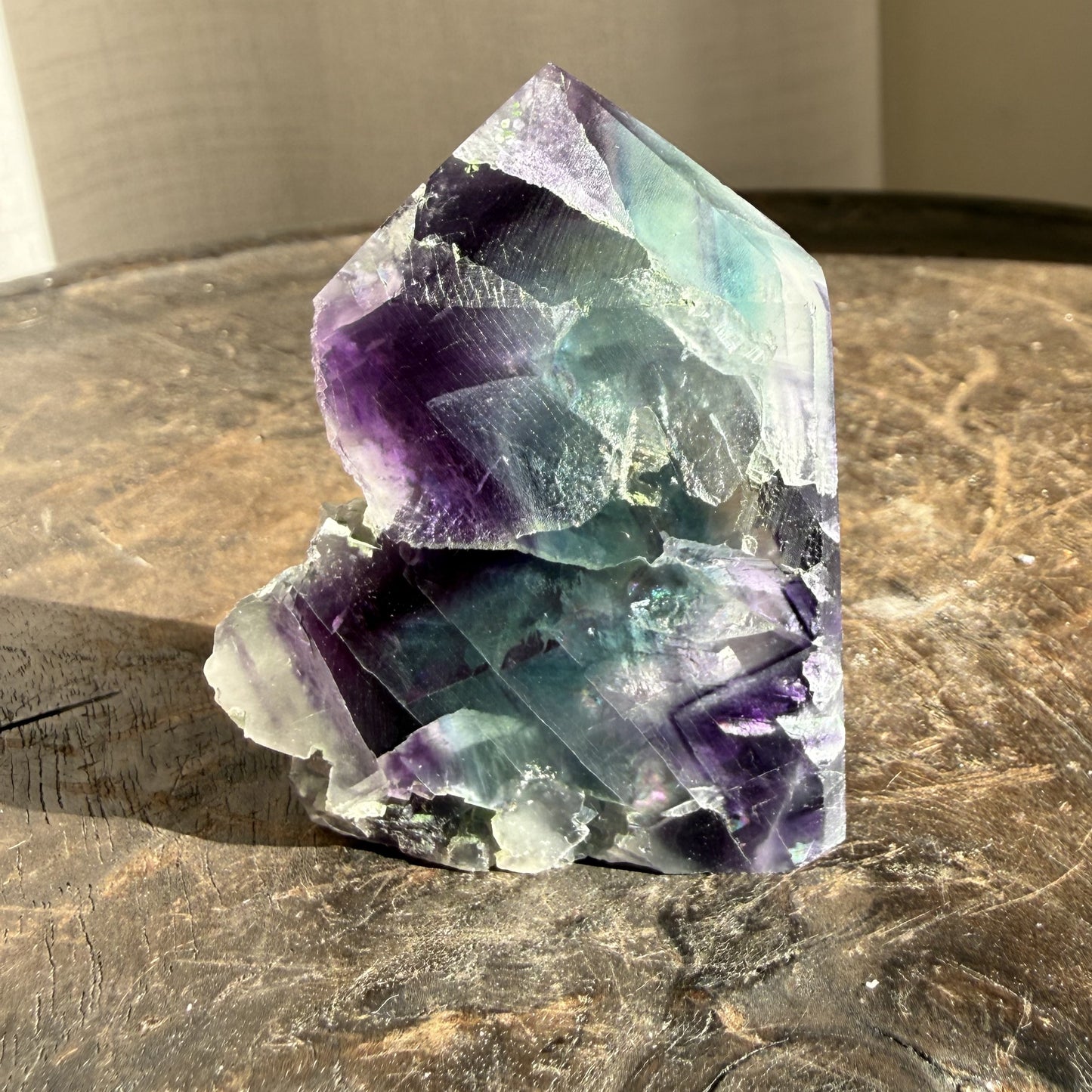 Rainbow Fluorite Wedge with raw edge 15