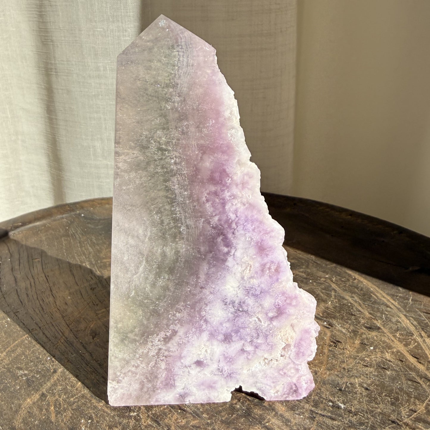 Silk Fluorite Wedge with raw edge