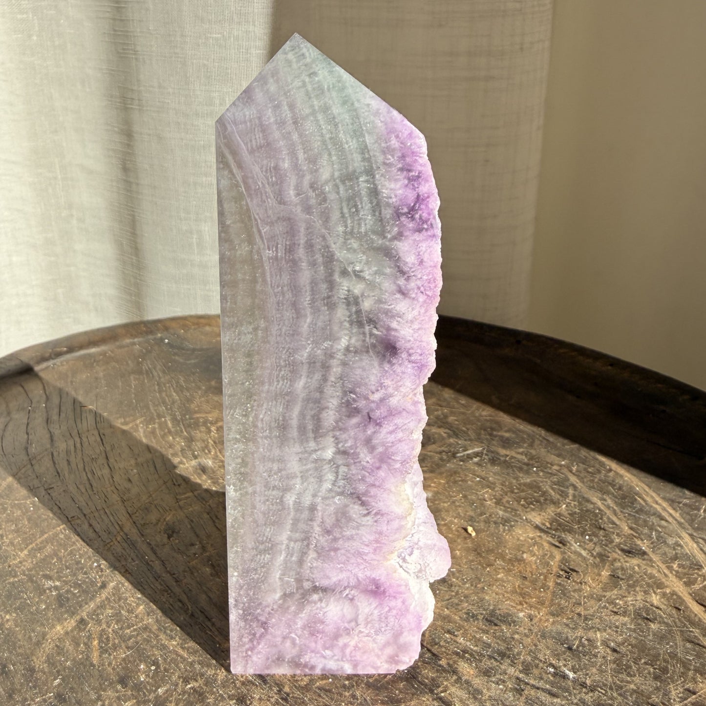 Silk Fluorite Wedge with raw edge