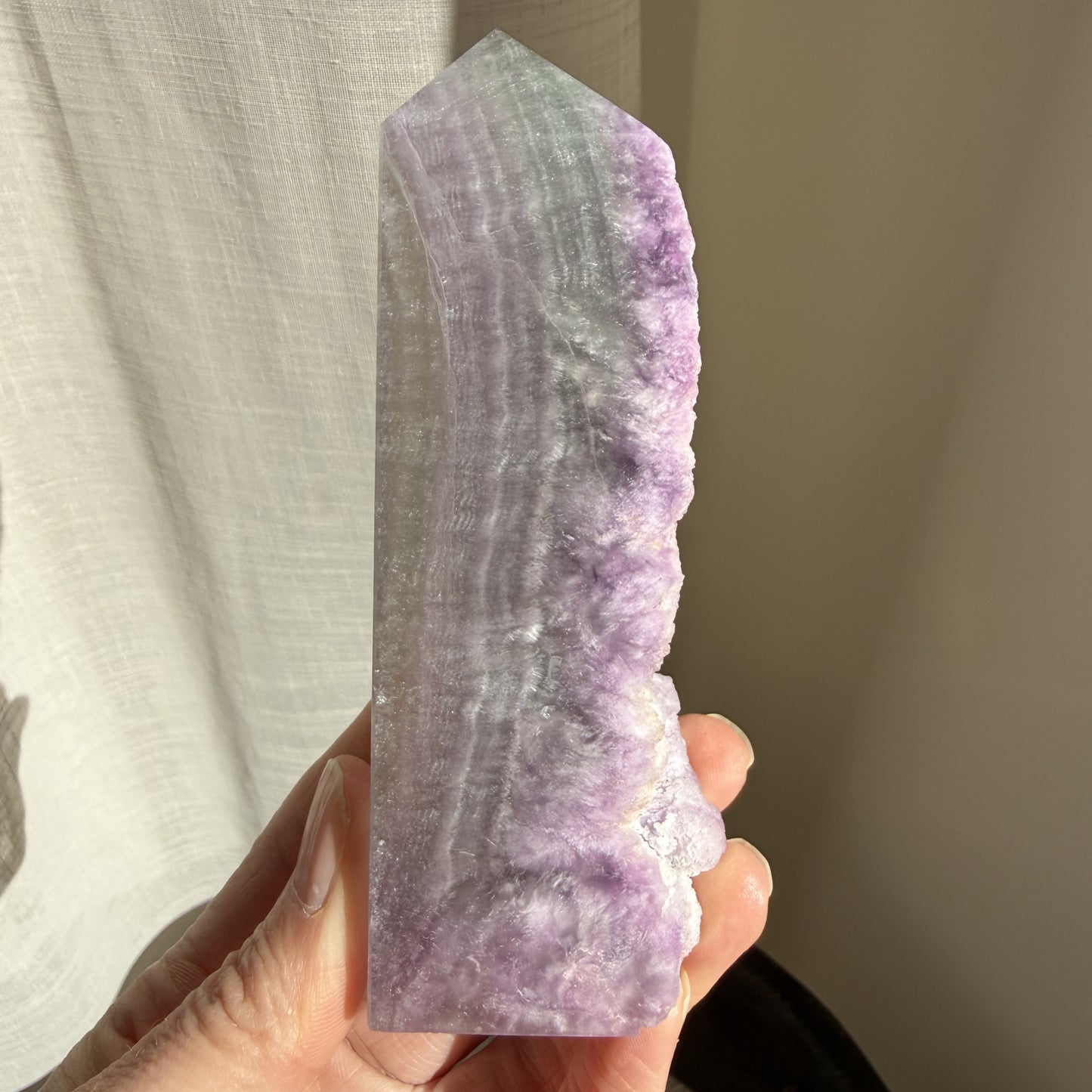 Silk Fluorite Wedge with raw edge