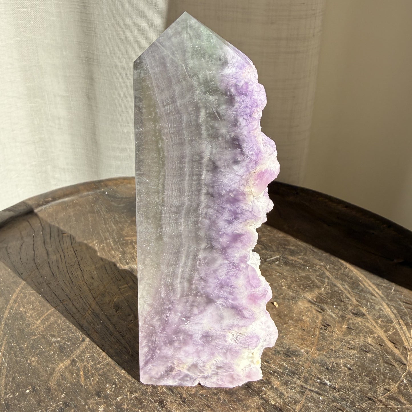 Silk Fluorite Wedge with raw edge