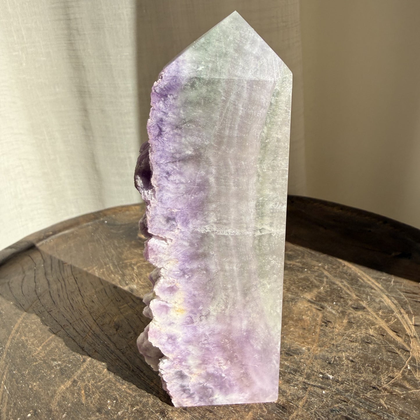 Silk Fluorite Wedge with raw edge